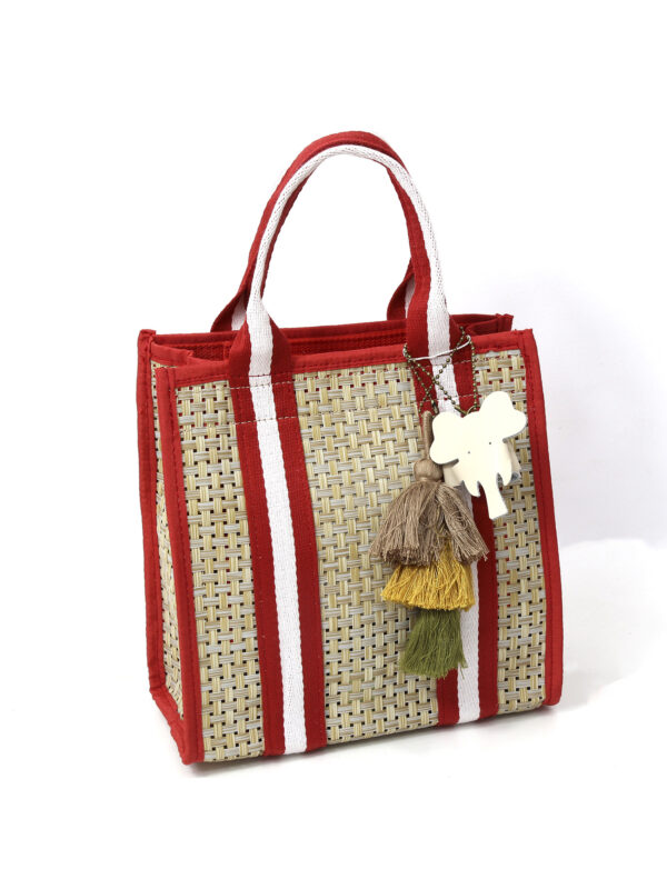 Bolso de Bambú con Detalles en Rojo – Modelo 11229 | Venta al por Mayor - Image 1