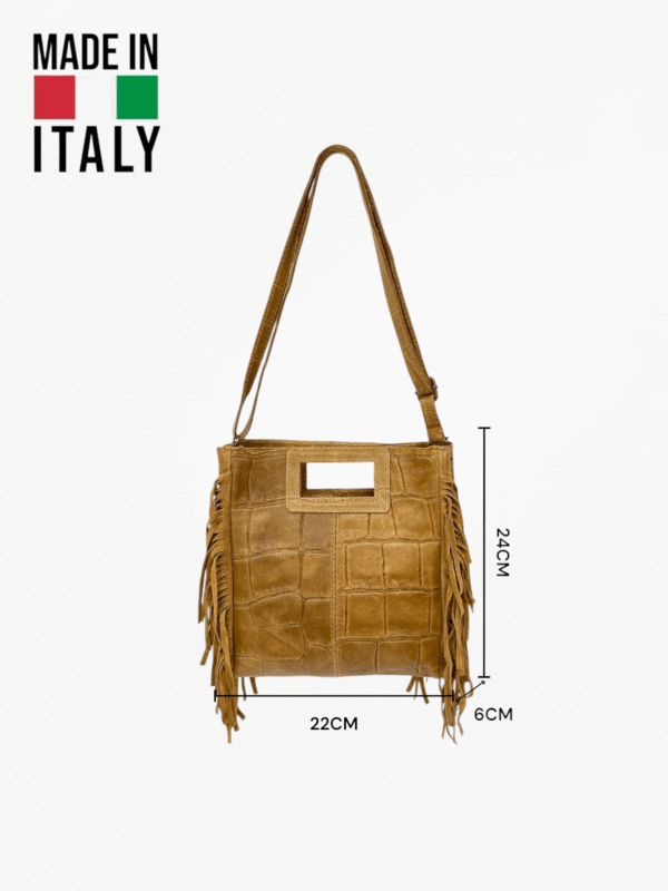Bolso de Piel Auténtica para Mujer con Correa Ajustable y Flecos – Modelo 0669 (24×22×6 cm, 350 g) | Hecho en Italia | Venta al por Mayor - Image 2