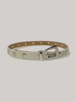 Cinturón de Piel para Mujer Blanco con Hebilla Plateada y Tachuelas – Hecho en Italia – Modelo C027 | Venta al por Mayor