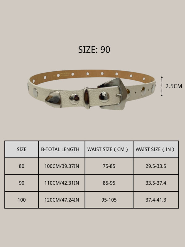 Cinturón de Piel para Mujer Blanco con Hebilla Plateada y Tachuelas – Hecho en Italia – Modelo C027 | Venta al por Mayor - Image 3