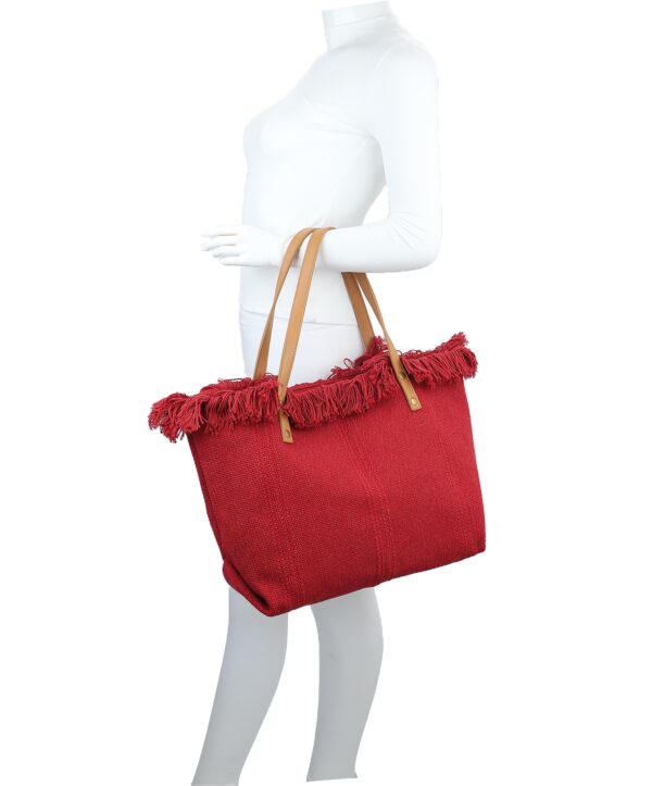 Bolso Tote de Lona con Flecos y Asas de Polipiel para Mujer – Modelo FB-11078 (45×30×5 cm, 300 g) | Venta al por Mayor - Image 3
