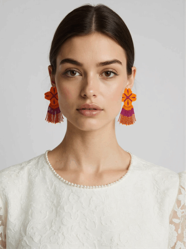 FE35001 | Pendientes Largos de Flores Naranjas | Venta al por Mayor - Image 4