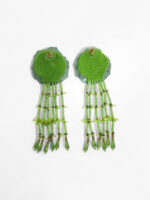 FE35005 | Pendientes Largos con Flores Verdes | Venta al por Mayor