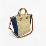 Bolso de Rafia y Piel para Mujer con Correa y Asa de Bambú – Modelo XY-2515 (25×34×13 cm, 350 g) | Venta al por Mayor