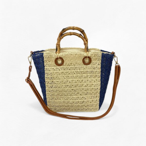 Bolso de Rafia y Piel para Mujer con Correa y Asa de Bambú – Modelo XY-2515 (25×34×13 cm, 350 g) | Venta al por Mayor - Image 2