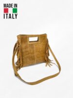 Bolso de Piel Auténtica para Mujer con Correa Ajustable y Flecos – Modelo 0669 (24×22×6 cm, 350 g) | Hecho en Italia | Venta al por Mayor