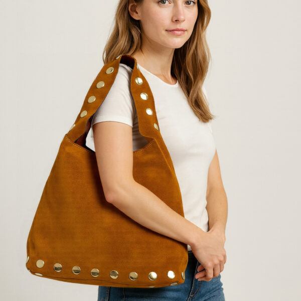 Bolso Tote de Antelina con Tachuelas Doradas – Diseño Casual y Elegante para Mujer 1399 - Image 4