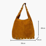 Bolso Tote de Antelina con Tachuelas Doradas – Diseño Casual y Elegante para Mujer 1399 - Image 3