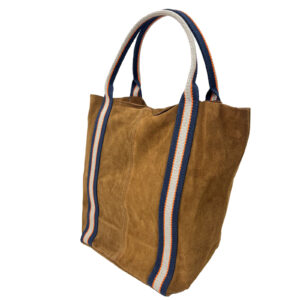 Bolso Tote de Piel Serraje con Bandas de Tela y Monedero – Estilo Casual para Mujer 0554 2