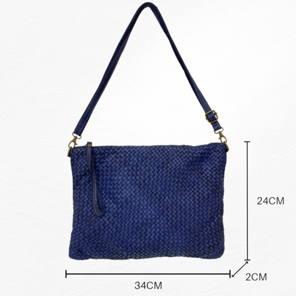 Bolso bandolera de piel italiana trenzada azul marino con correa ajustable 801479 - Image 4