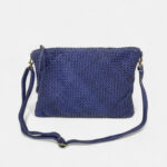 Bolso bandolera de piel italiana trenzada azul marino con correa ajustable 801479 - Image 3