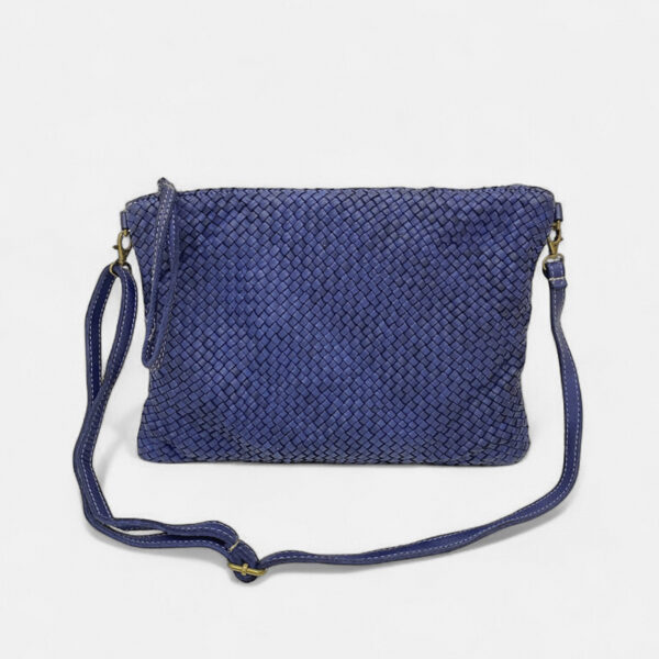 Bolso bandolera de piel italiana trenzada azul marino con correa ajustable 801479 - Image 3
