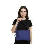 Bolso bandolera de piel italiana trenzada azul marino con correa ajustable 801479 - Image 2