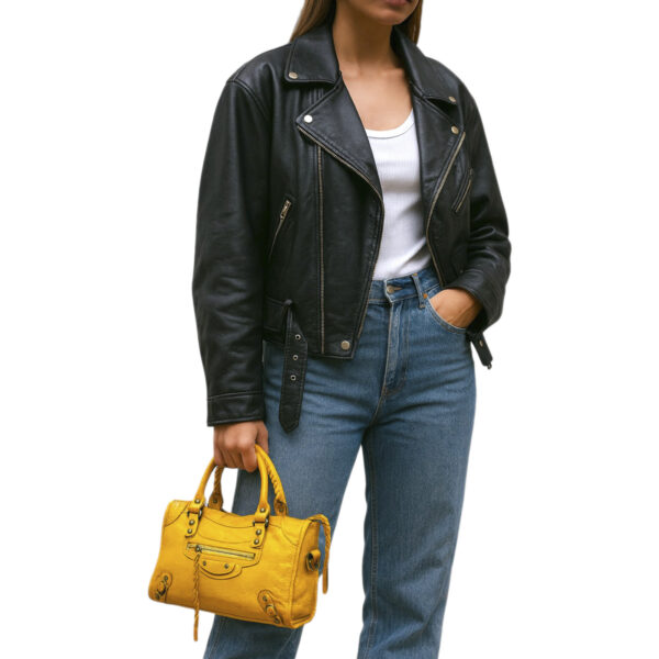 Bolso de piel amarilla estilo clásico con asas y correa bandolera desmontable 20145 - Image 2