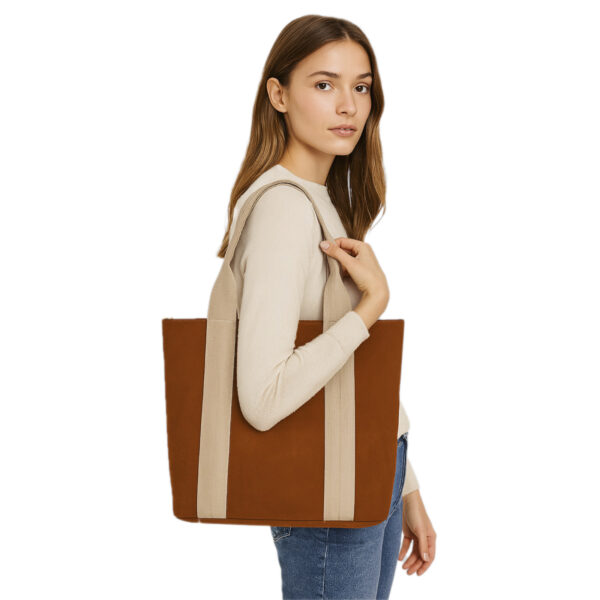 Bolso Tote de Ante con Asas de Lona y Correa Desmontable 0992 - Image 3