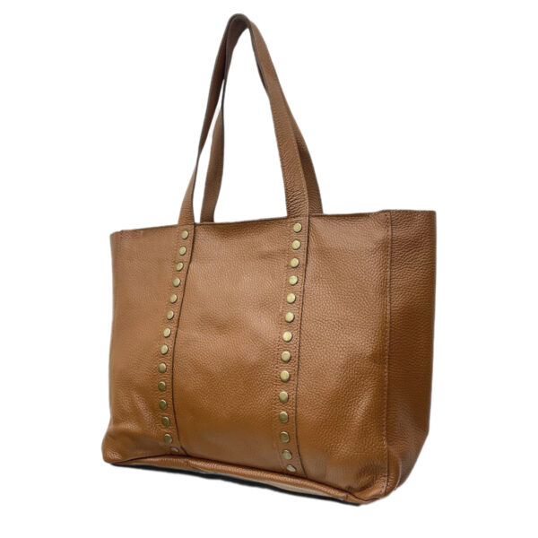 Bolso tote de piel auténtica italiana con tachuelas doradas y cierre de cremallera 1133 - Image 1
