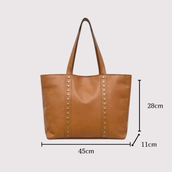 Bolso tote de piel auténtica italiana con tachuelas doradas y cierre de cremallera 1133 - Image 2