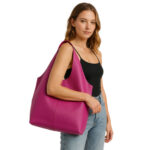 Bolso hobo de cuero vegano con monedero – Rosa fucsia, gran capacidad y estilo casual 0766 - Image 2