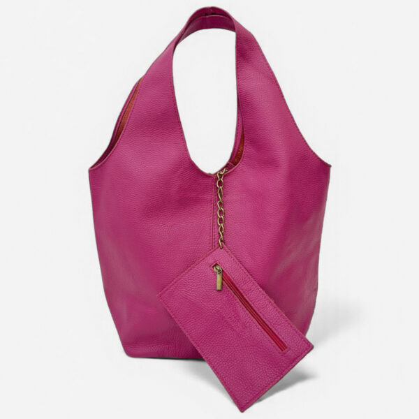 Bolso hobo de cuero vegano con monedero – Rosa fucsia, gran capacidad y estilo casual 0766 - Image 1