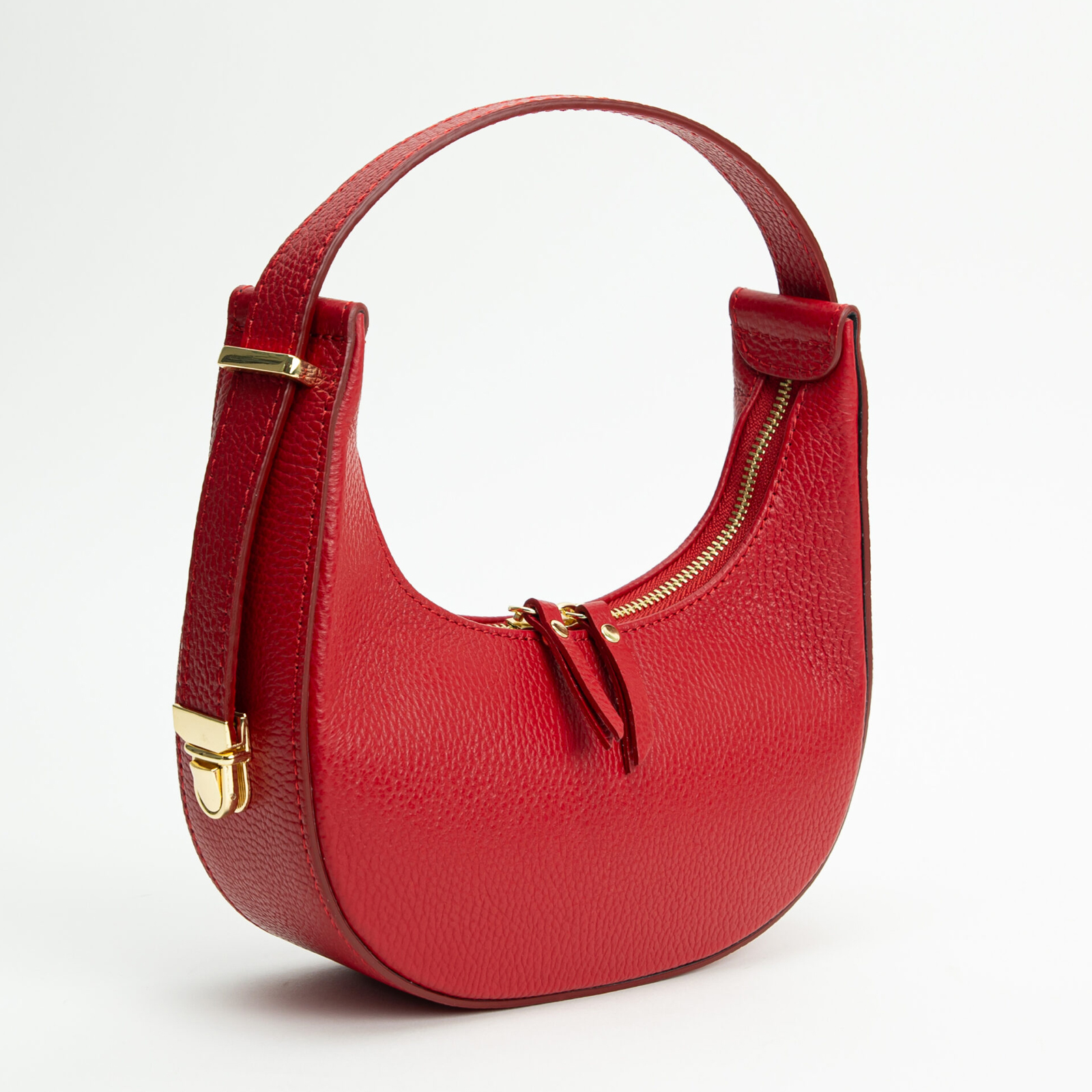 10003 Rojo 3 Bolso Media Luna de Piel Italiana con Asa Corta – Color Burdeos – (Mod. 10003) - Imagen 1