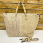 Bolso Shopper Grande de Piel Combinada Trenzada & Ante Chocolate – Modelo 1313 | Italian Leather - Imagen 2