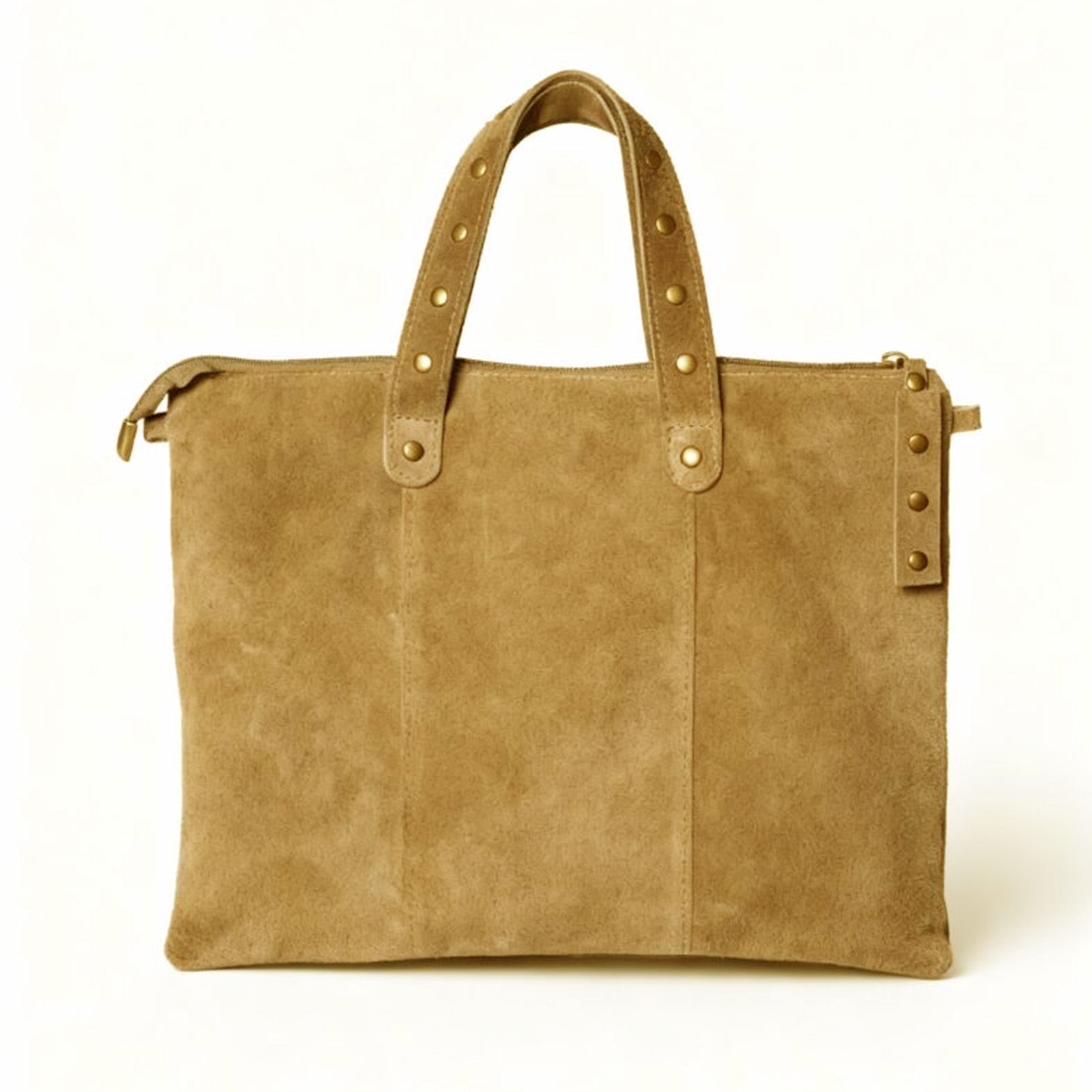 1365 27x36x2cm Camel 1 Bolso Shopper Plano de Ante Italiano Burdeos con Asa Tachonada + Bandolera – (Mod. 1365) - Imagen 1