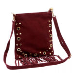 Bolso bandolera boho de ante con flecos y tachuelas doradas – (Mod. 1409) - Imagen 3