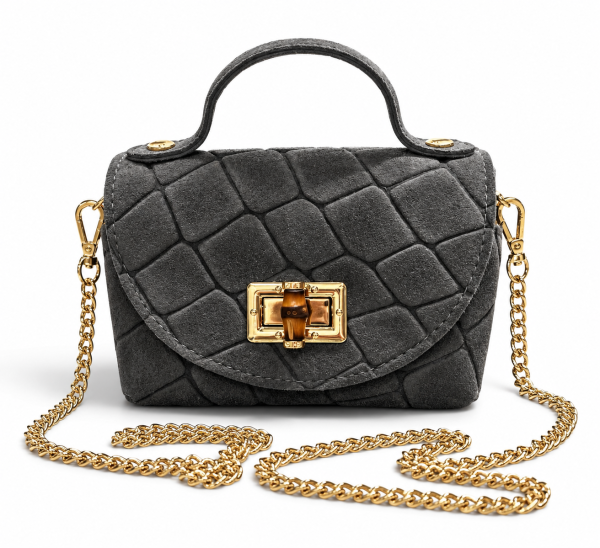 Bolso Pequeño de Serraje con Relieve y Cadena (3) Bolso Pequeño de Serraje con Relieve y Cadena