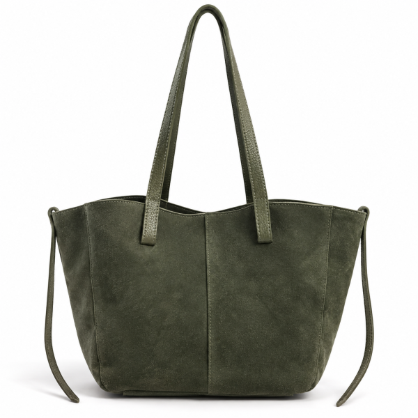 Bolso Shopper de Piel de Serraje con Tiras Laterales