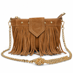 Bolso de Piel de Serraje con Flecos y Cadena (3) Bolso de Piel de Serraje con Flecos y Cadena