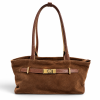 Bolso de Serraje con Asas Largas y Detalle Dorado