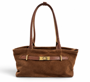 Bolso de Serraje con Asas Largas y Detalle Dorado