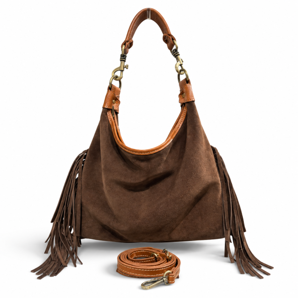 Bolso de Serraje con Flecos y Asa Ajustable (3) Bolso de Serraje con Flecos y Asa Ajustable