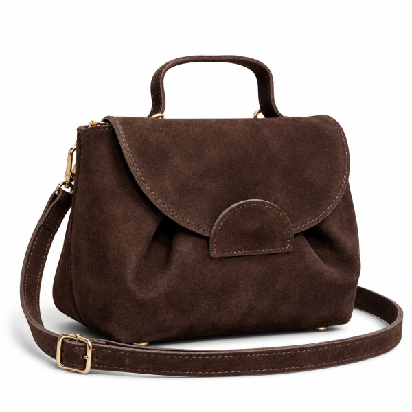 Bolso de Serraje con Solapa y Bandolera Ajustable