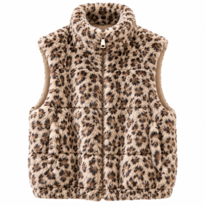 Chaleco Mujer de Pelo con Estampado Leopardo y Cremallera