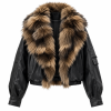 Chaqueta Efecto Piel Mujer con Cuello de Pelo