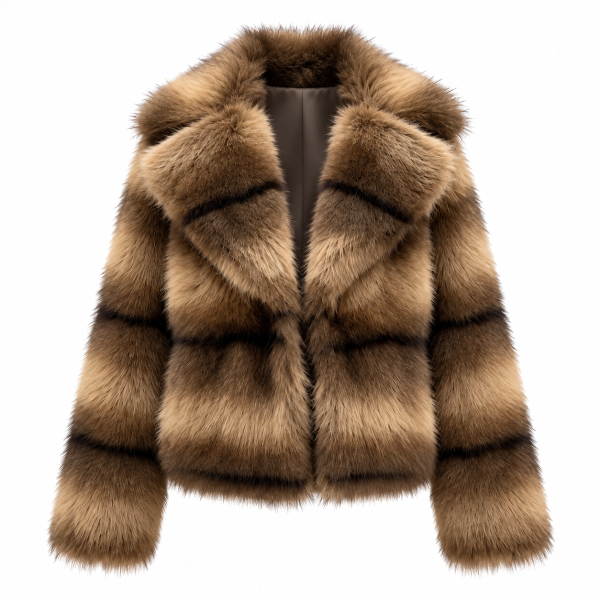 Chaqueta de Pelo Mujer Corta con Franjas