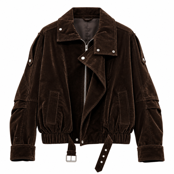 Chaqueta Mujer Estilo Motero con Cremallera y Cinturón Ajustable
